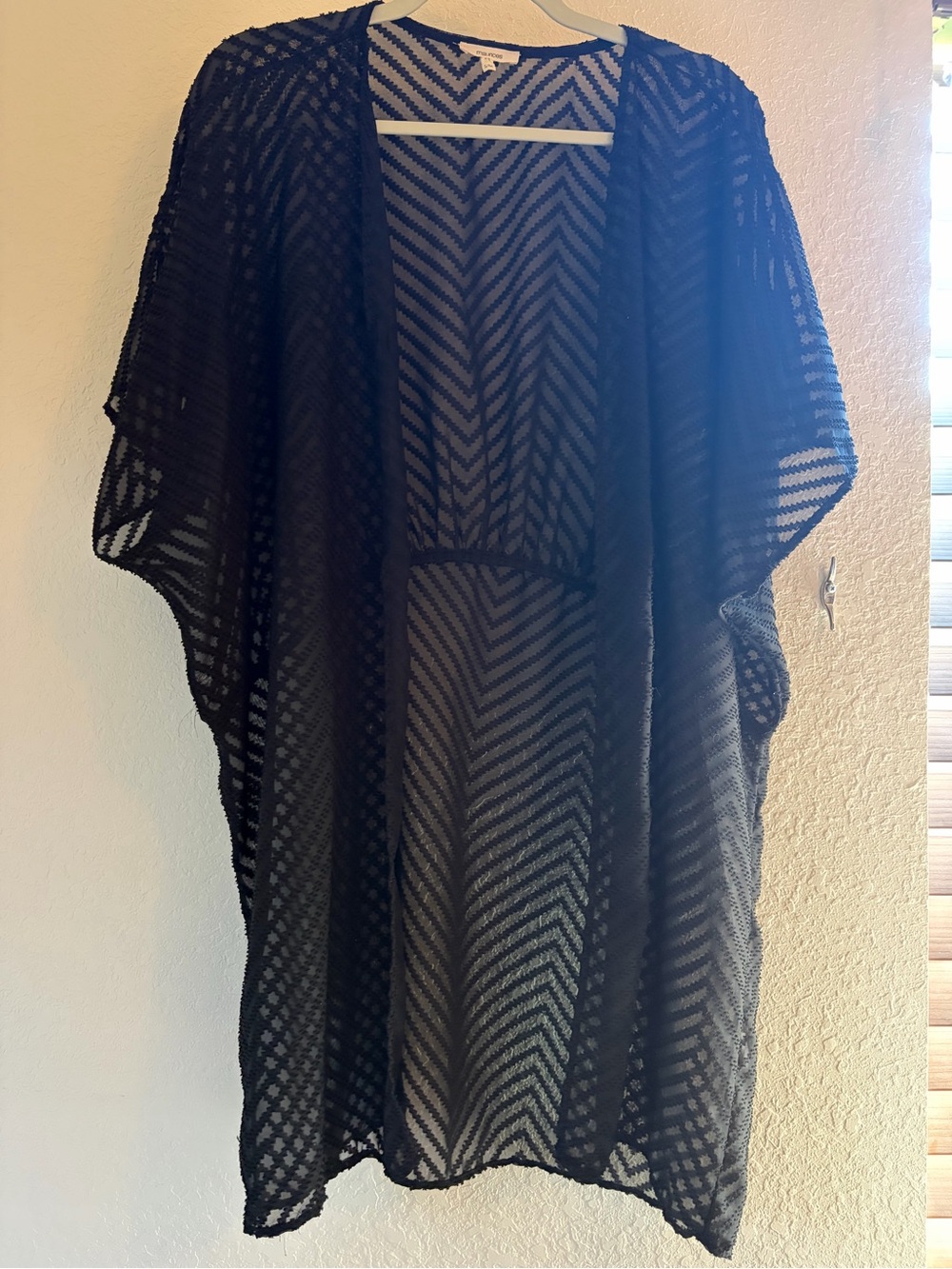 Maurices Black Sheer Chevron Kimono